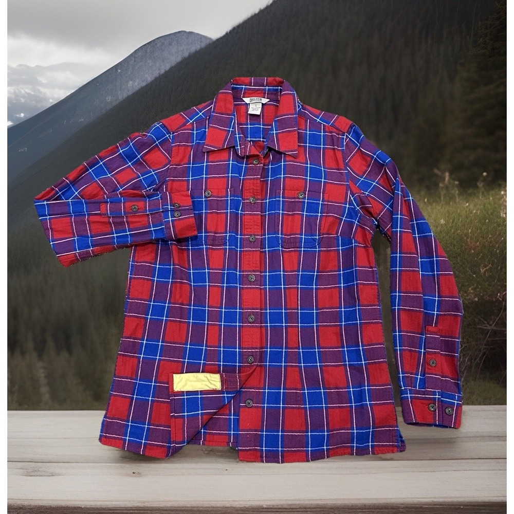 Duluth Trading Co Shirt Womens S Red Blue‎ Plaid Flannel Button Down Long Sleeve